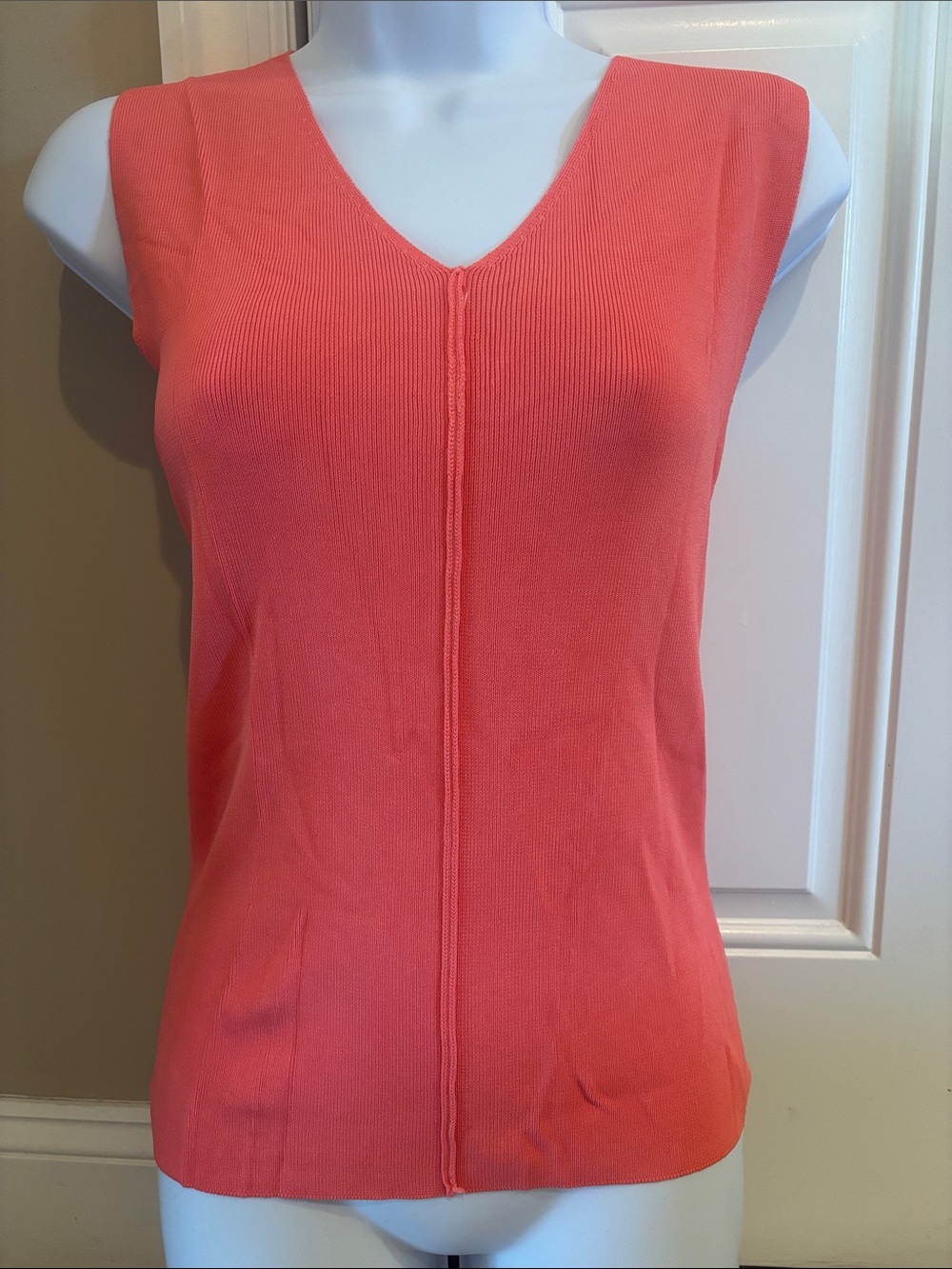 Sleeveless V-Neck Knit Tank in Coral